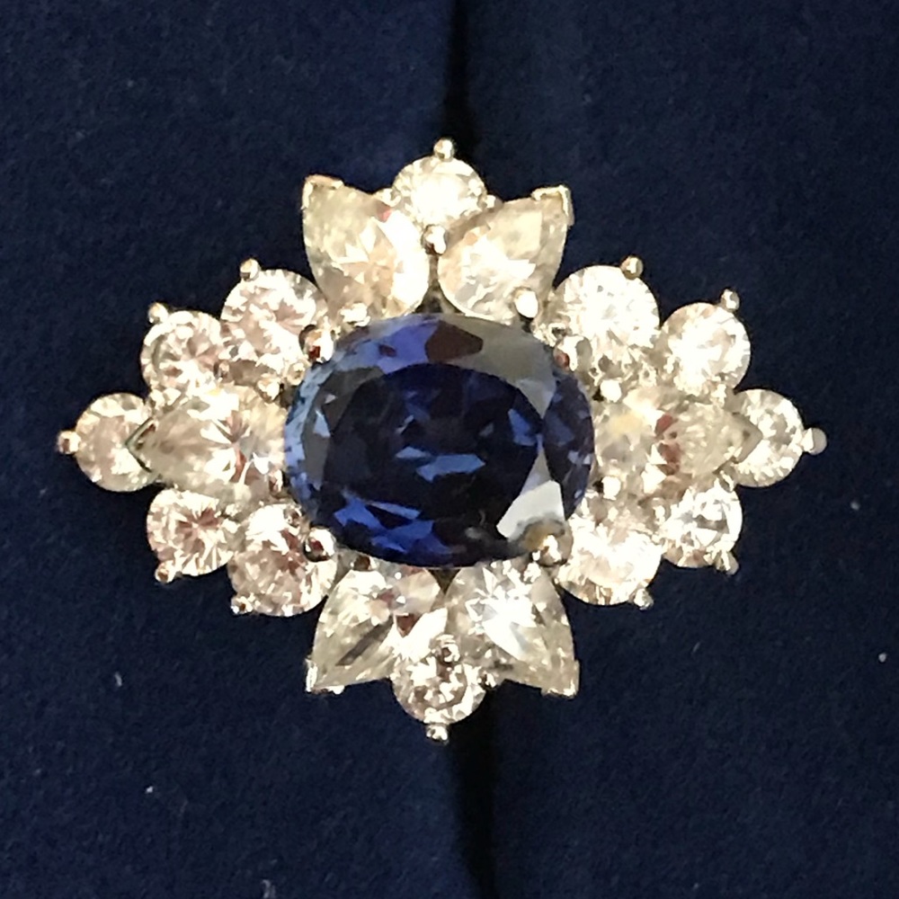 Lab grown sapphire and cz cocktail ring